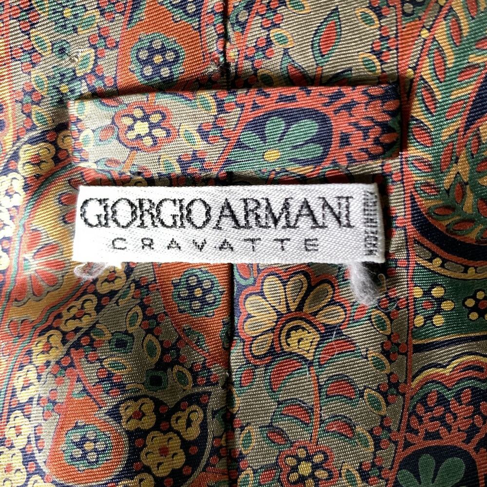 GIORGIO ARMANI Green Peach Paisley Silk Tie - Picture 3 of 3